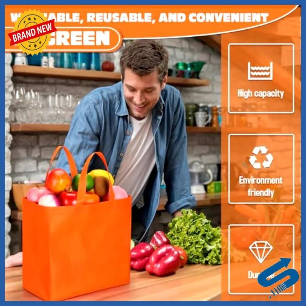 Large Reusable Grocery Tote Bags Foldable Portable Non Woven Fabric